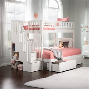 AFI Westbrook Wood Staircase Storage Bunk Twin Over Full in White