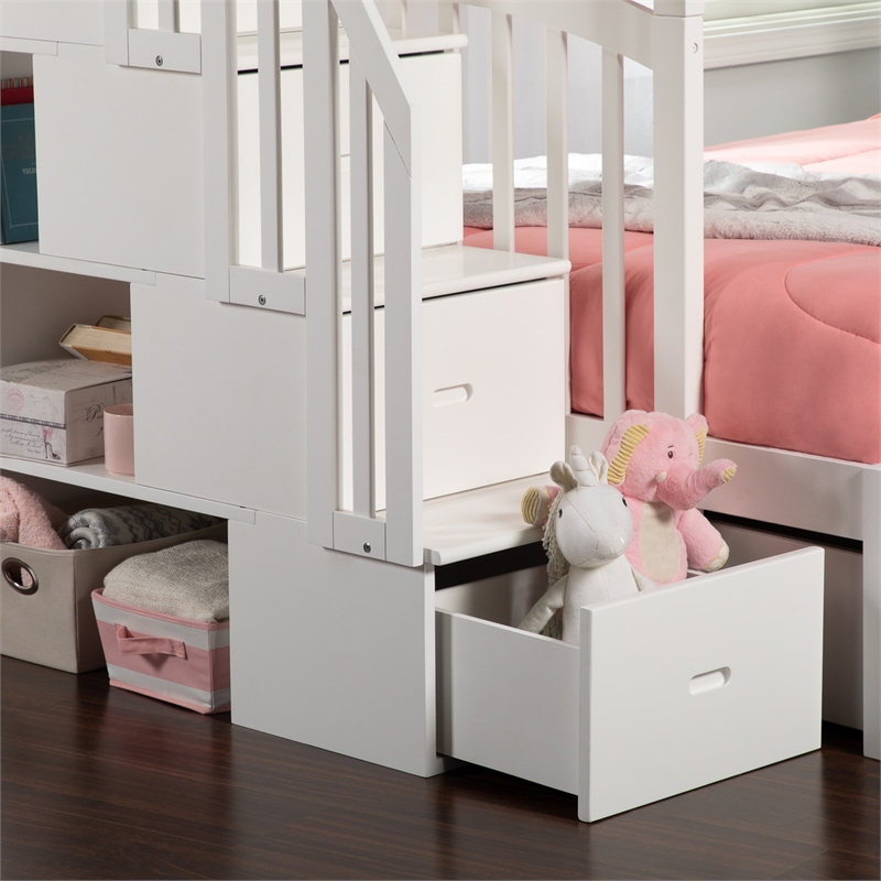 AFI Westbrook Wood Staircase Storage Bunk Twin Over Full in White