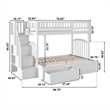 AFI Westbrook Wood Staircase Storage Bunk Twin Over Full in White