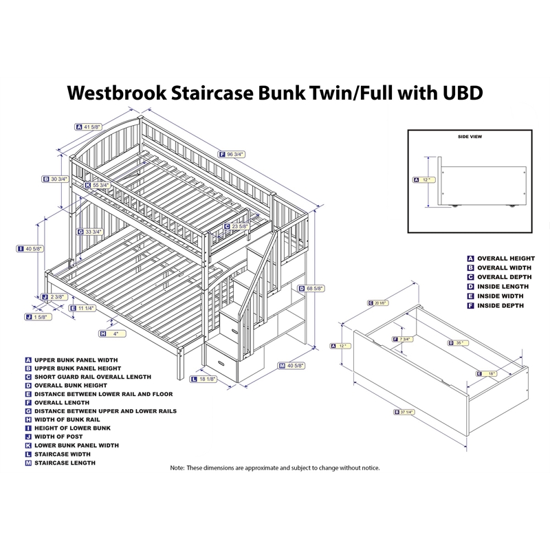 AFI Westbrook Wood Staircase Storage Bunk Twin Over Full in White