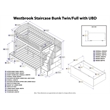 AFI Westbrook Wood Staircase Storage Bunk Twin Over Full in White