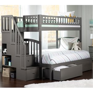 afi westbrook solid wood staircase storage bunk twin over full in gray