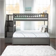 AFI Westbrook Wood Staircase Storage Bunk Twin Over Full in Grey