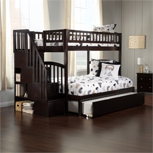 AFI Westbrook Wood Staircase Bunk Twin Over Full with Twin Trundle in Espresso