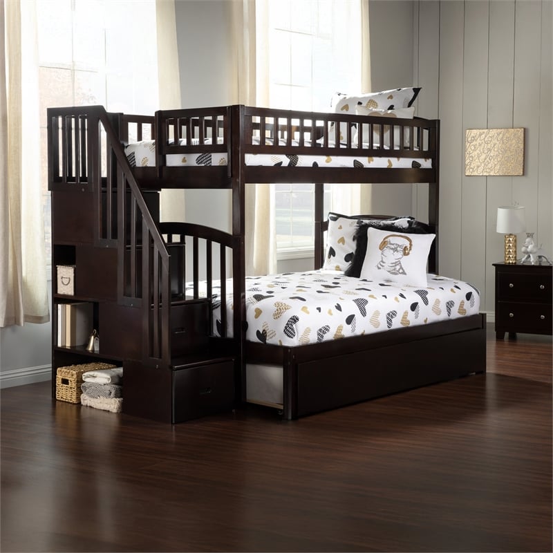 AFI Westbrook Wood Staircase Bunk Twin Over Full with Twin Trundle in Espresso