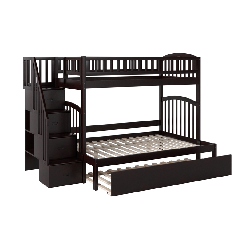 AFI Westbrook Wood Staircase Bunk Twin Over Full with Twin Trundle in Espresso