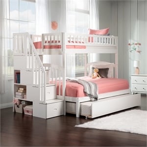 AFI Westbrook Wood Staircase Bunk Twin Over Full with Twin Trundle in White