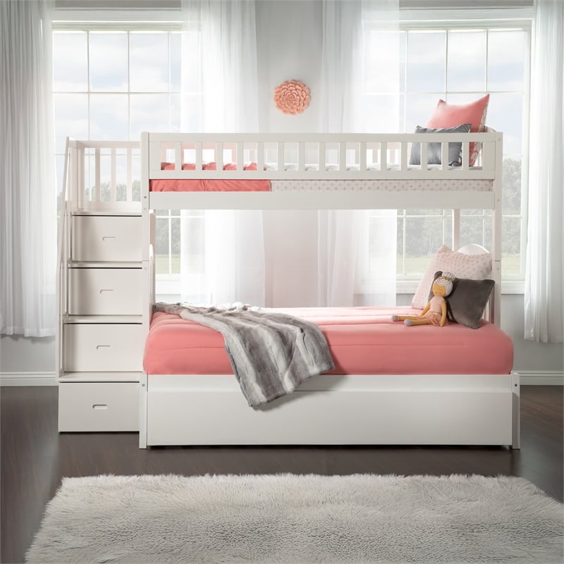 AFI Westbrook Wood Staircase Bunk Twin Over Full with Twin Trundle in White