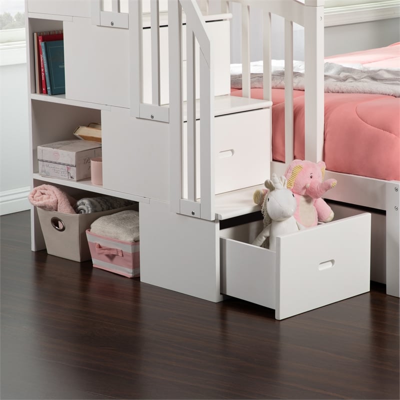 AFI Westbrook Wood Staircase Bunk Twin Over Full with Twin Trundle in White