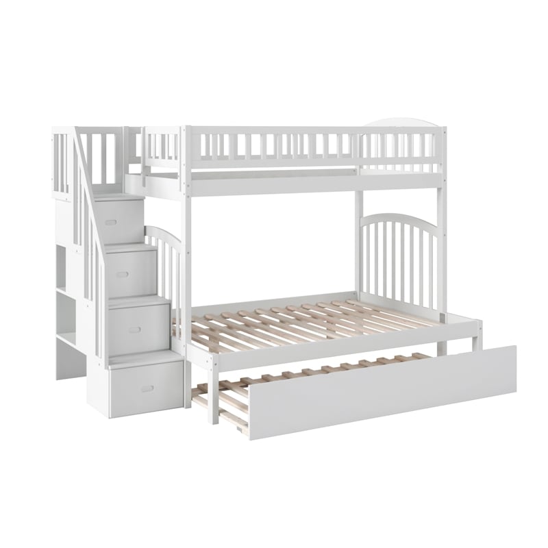 AFI Westbrook Wood Staircase Bunk Twin Over Full with Twin Trundle in White