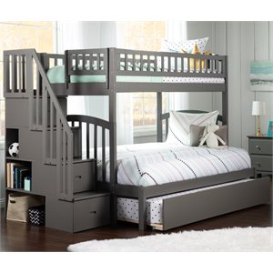 afi westbrook solid wood staircase bunk twin over full with twin trundle in gray