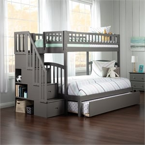 AFI Westbrook Wood Staircase Bunk Twin Over Full with Twin Trundle in Grey