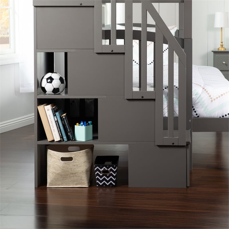 AFI Westbrook Wood Staircase Bunk Twin Over Full with Twin Trundle in Grey