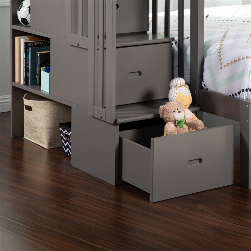 AFI Westbrook Wood Staircase Bunk Twin Over Full with Twin Trundle in Grey