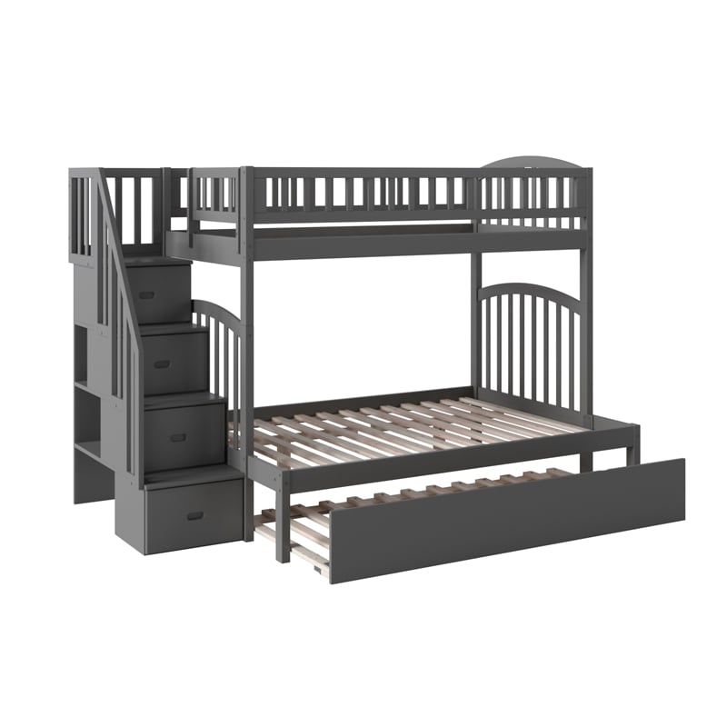 AFI Westbrook Wood Staircase Bunk Twin Over Full with Twin Trundle in Grey