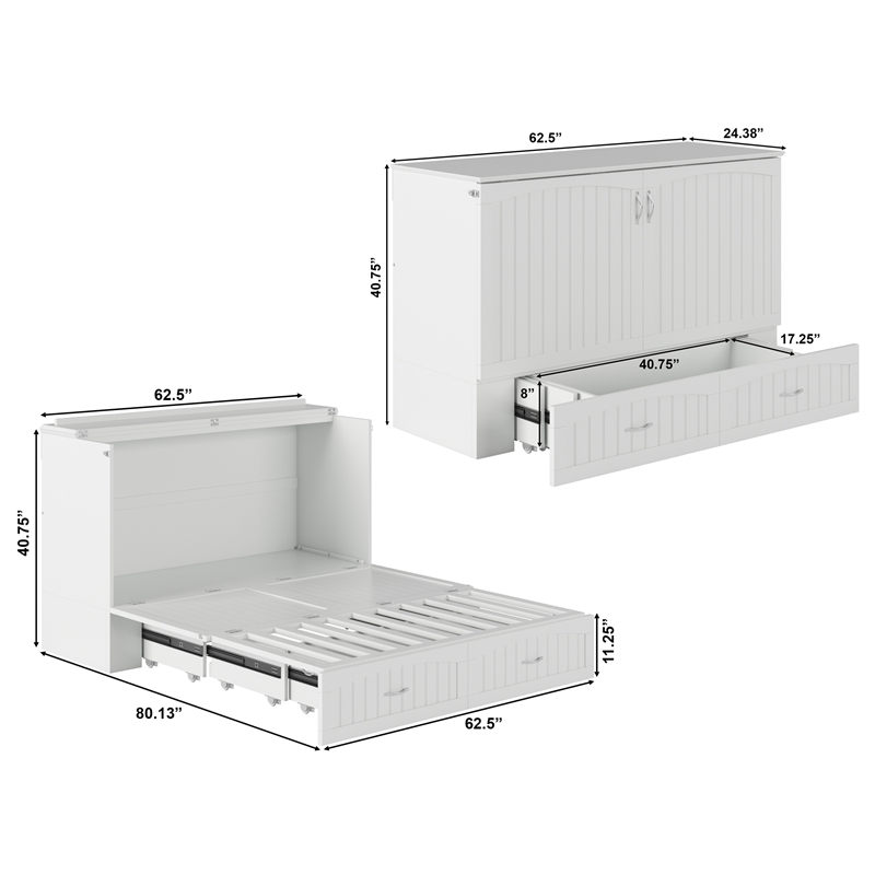 AFI Southampton Queen Solid Wood Murphy Bed Chest in White with USB Charger