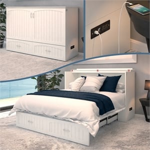 AFI Southampton Queen Solid Wood Murphy Bed Chest in White with USB Charger