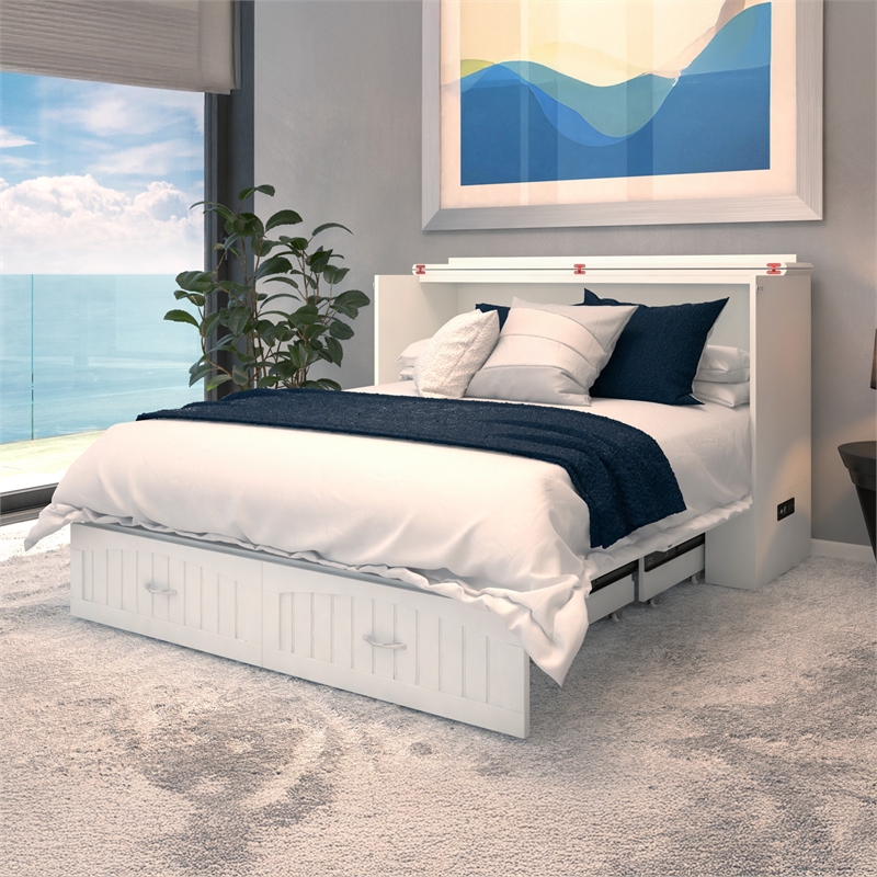 AFI Southampton Queen Solid Wood Murphy Bed Chest in White with USB Charger