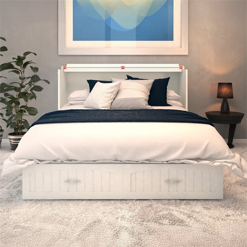 AFI Southampton Queen Solid Wood Murphy Bed Chest in White with USB Charger