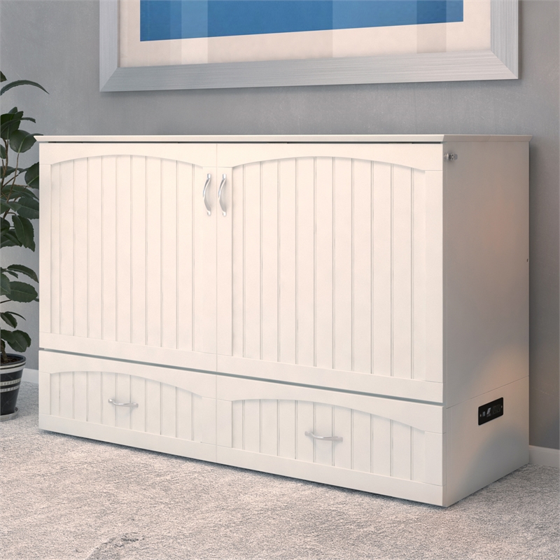 AFI Southampton Queen Solid Wood Murphy Bed Chest in White with USB Charger