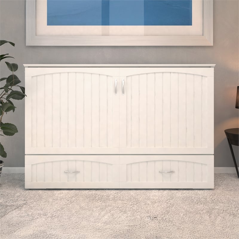 AFI Southampton Queen Solid Wood Murphy Bed Chest in White with USB Charger