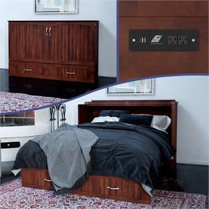 AFI Southampton Queen Solid Wood Murphy Bed Chest with Mattress in Walnut