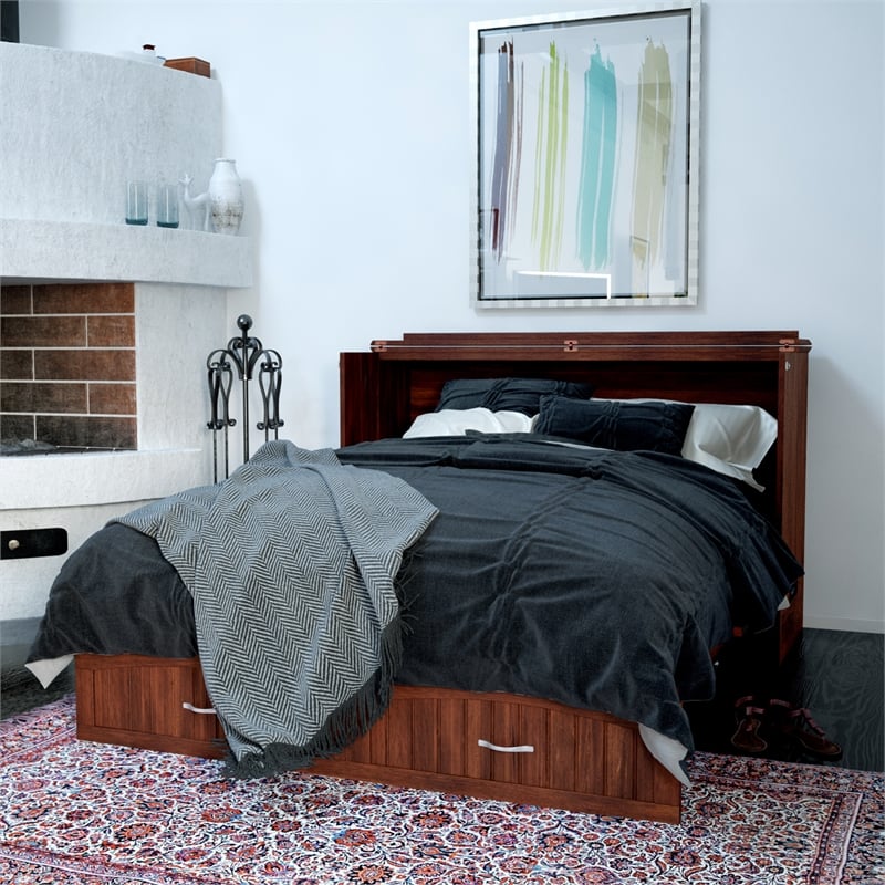 AFI Southampton Queen Solid Wood Murphy Bed Chest with Mattress in Walnut