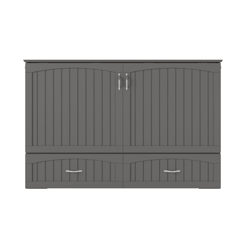 AFI Southampton Queen Solid Wood Murphy Bed Chest with Mattress in Gray