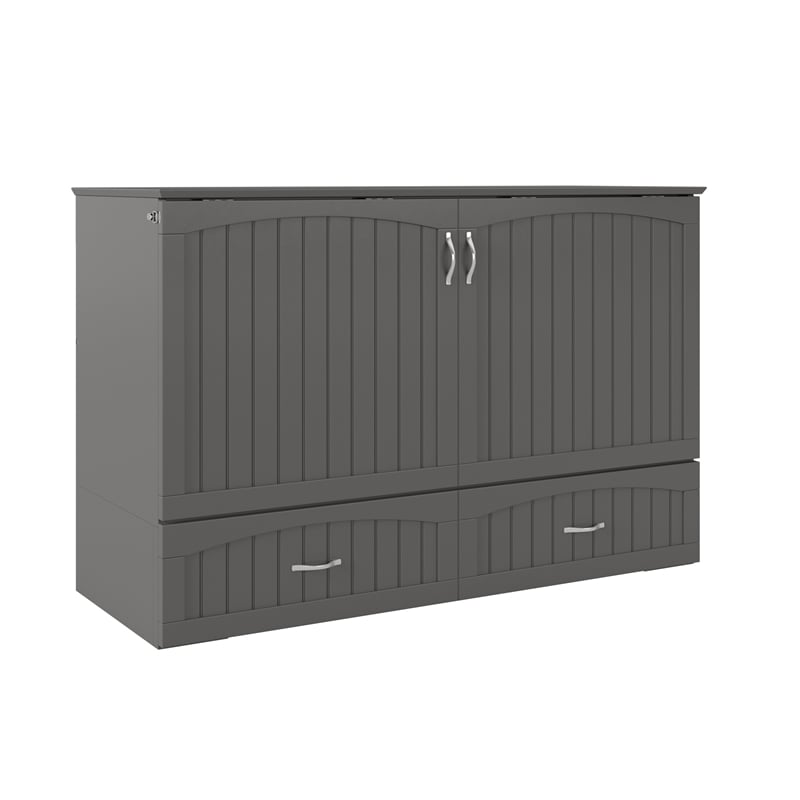 AFI Southampton Queen Solid Wood Murphy Bed Chest with Mattress in Gray