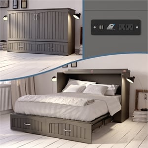 AFI Southampton Queen Solid Wood Murphy Bed Chest with Mattress in Gray