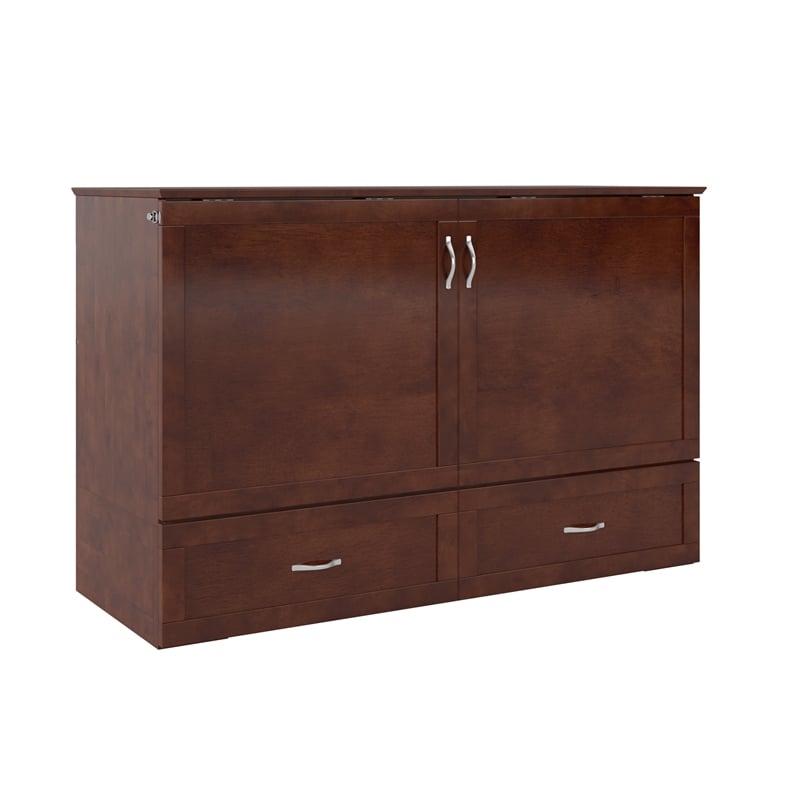 AFI Hamilton Queen Solid Wood Murphy Bed Chest with Mattress in Walnut