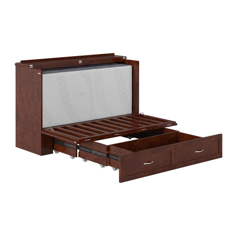 AFI Hamilton Queen Solid Wood Murphy Bed Chest with Mattress in Walnut