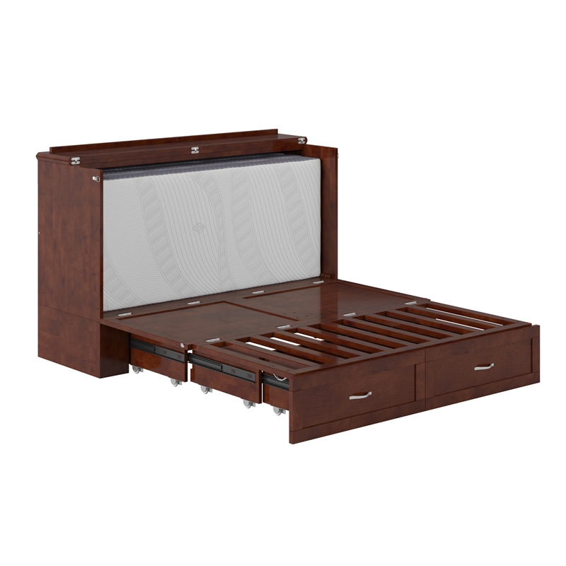 AFI Hamilton Queen Solid Wood Murphy Bed Chest with Mattress in Walnut
