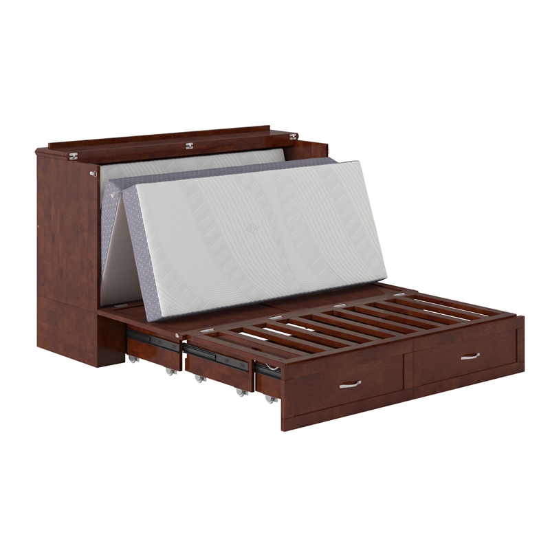 AFI Hamilton Queen Solid Wood Murphy Bed Chest with Mattress in Walnut