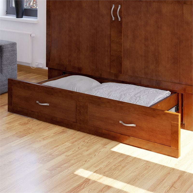 AFI Hamilton Queen Solid Wood Murphy Bed Chest with Mattress in Walnut