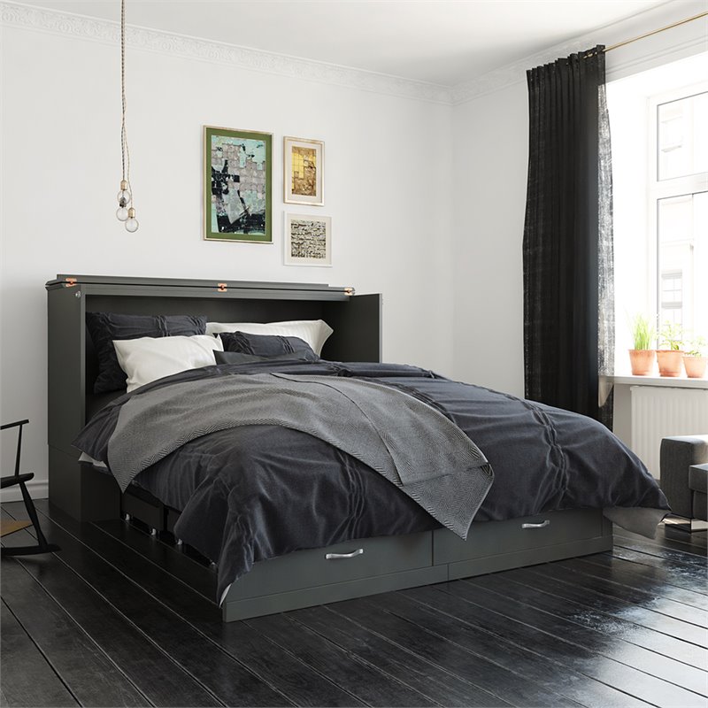 AFI Hamilton Queen Solid Wood Murphy Bed Chest with Built-In Charger in Gray