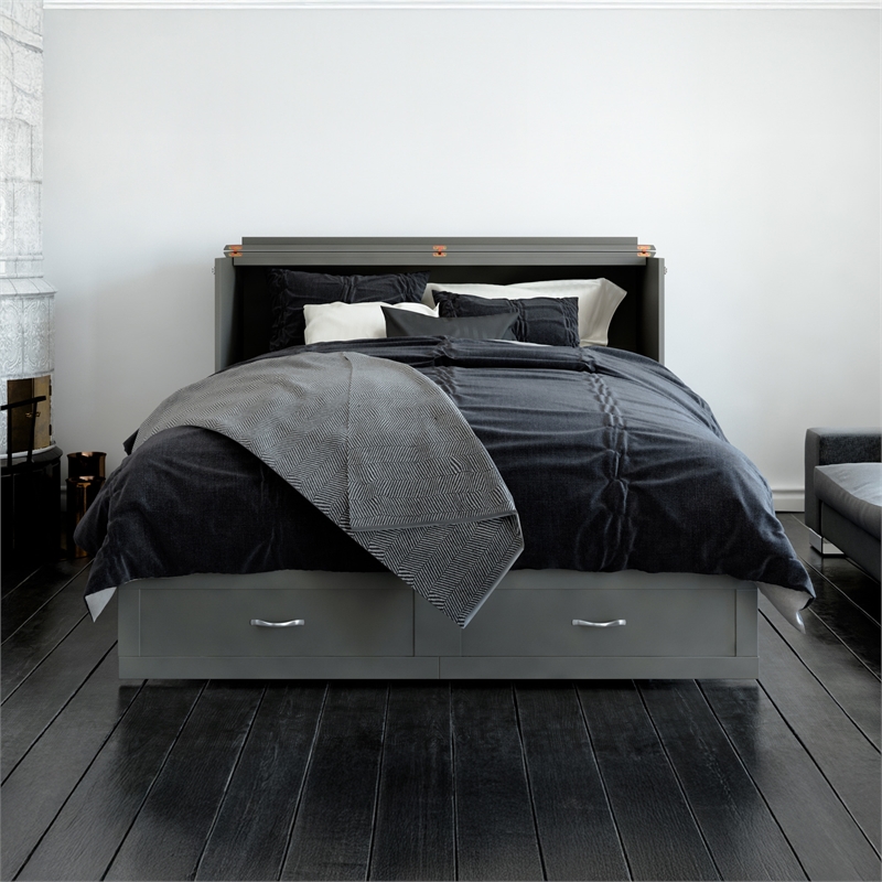 AFI Hamilton Queen Solid Wood Murphy Bed Chest with Built-In Charger in Gray