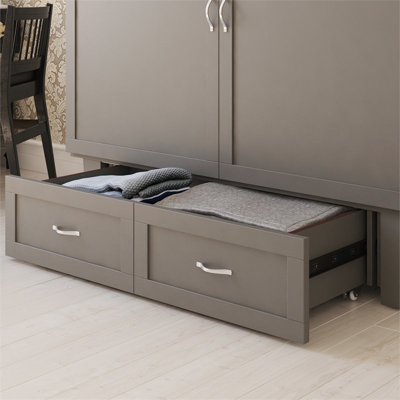 Monroe Queen Wood Murphy Bed Chest with Mattress & Charging Station in Gray