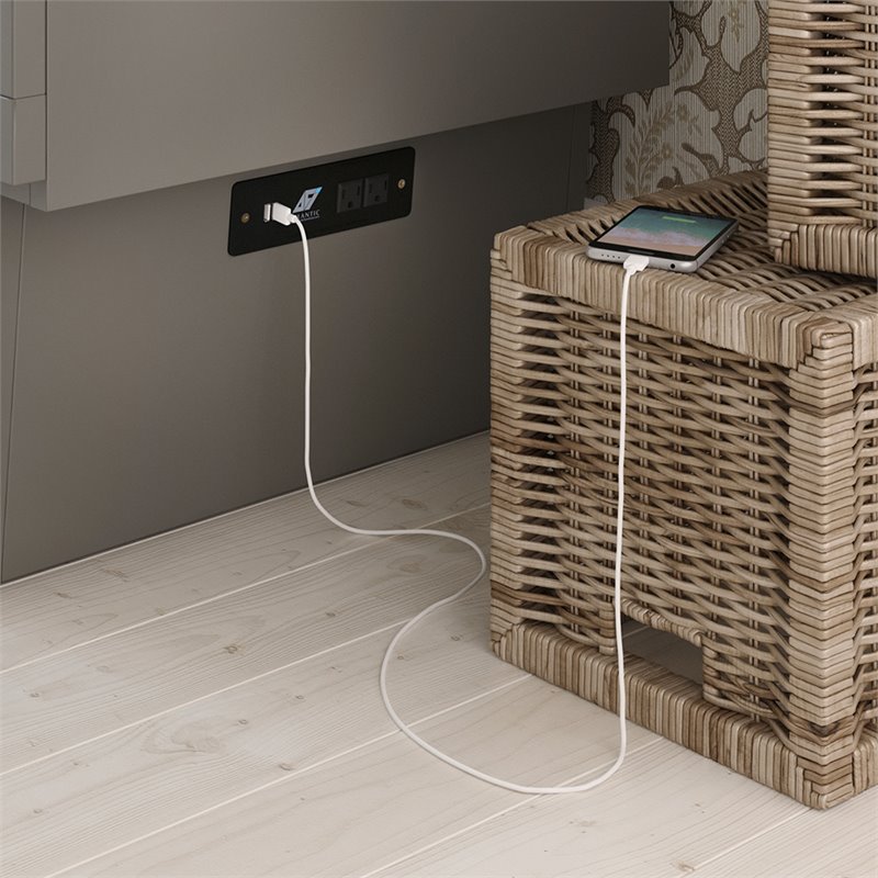 Monroe Queen Wood Murphy Bed Chest with Mattress & Charging Station in Gray