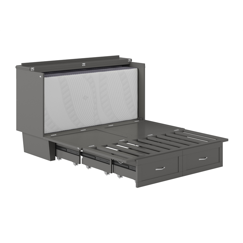 Monroe Queen Wood Murphy Bed Chest with Mattress & Charging Station in Gray