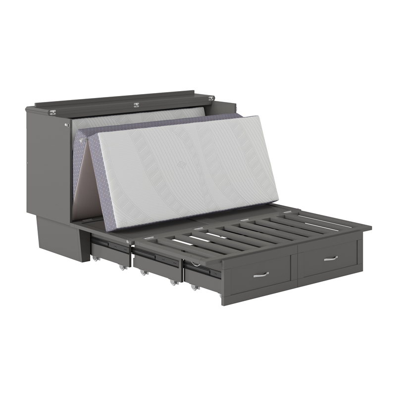 Monroe Queen Wood Murphy Bed Chest with Mattress & Charging Station in Gray