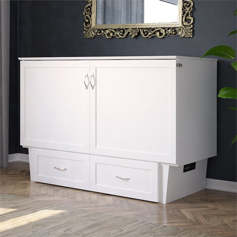 AFI Monroe Solid Wood Queen Murphy Bed Chest with USB Charging Station in White