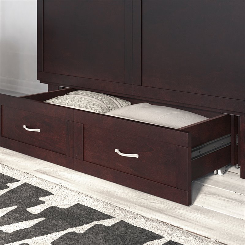 Monroe Queen Wood Murphy Bed Chest with Mattress & Charging Station in Espresso