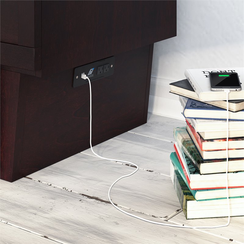 Monroe Queen Wood Murphy Bed Chest with Mattress & Charging Station in Espresso