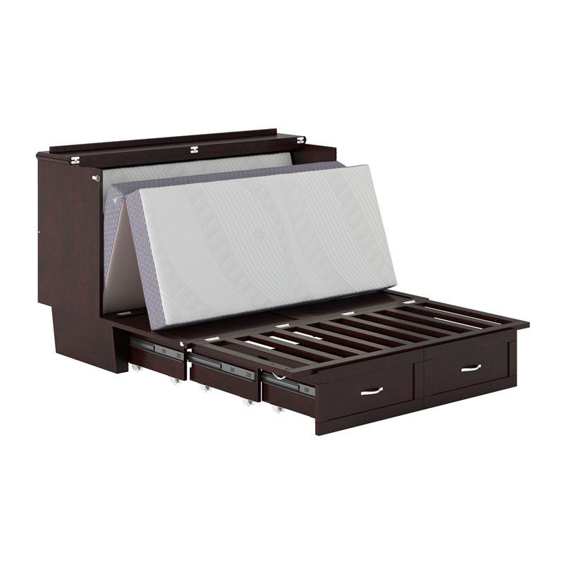 Monroe Queen Wood Murphy Bed Chest with Mattress & Charging Station in Espresso