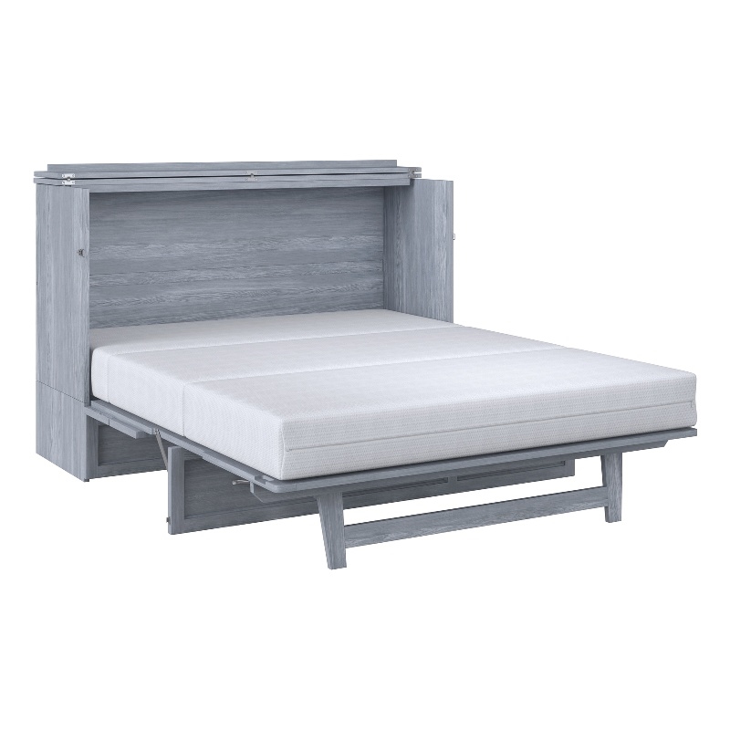 Deerfield Queen Solid Wood Modern Murphy Bed Chest with Mattress in Driftwood