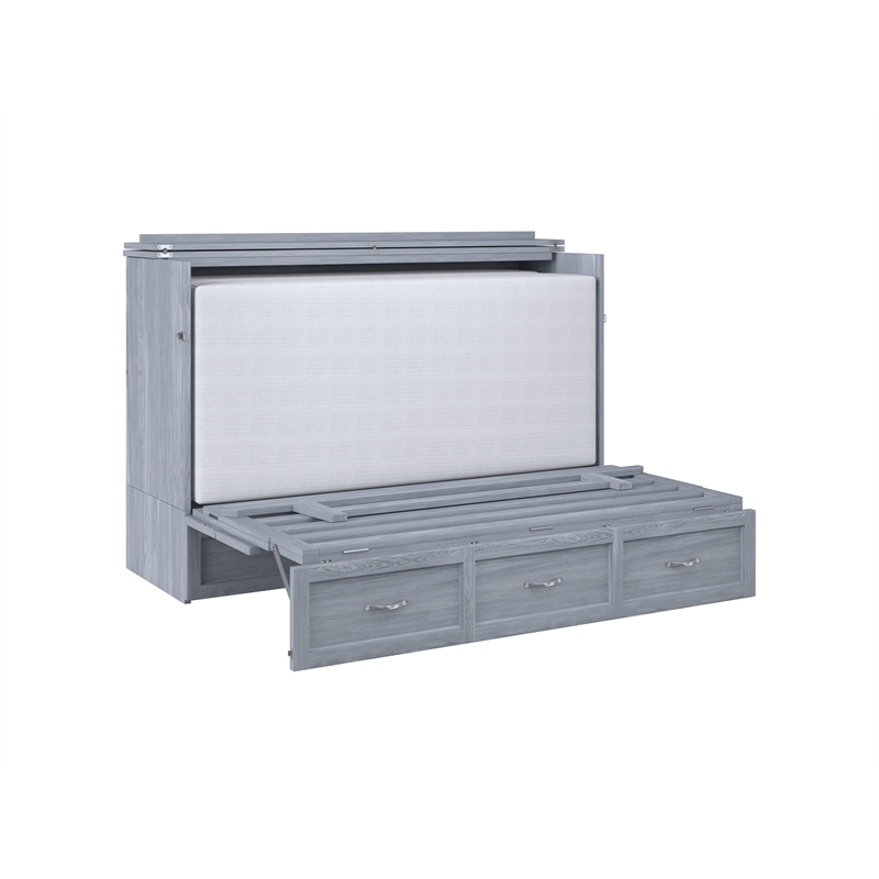 Deerfield Queen Solid Wood Modern Murphy Bed Chest with Mattress in Driftwood