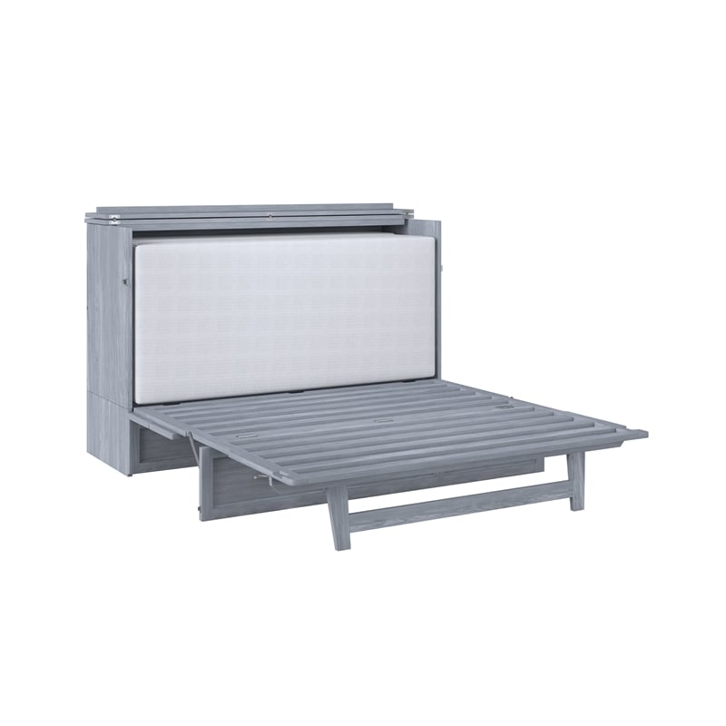 Deerfield Queen Solid Wood Modern Murphy Bed Chest with Mattress in Driftwood