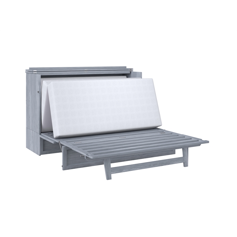 Deerfield Queen Solid Wood Modern Murphy Bed Chest with Mattress in Driftwood