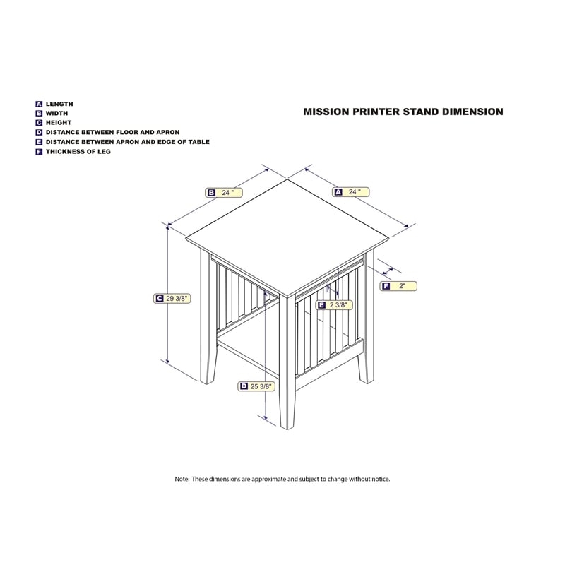 AFI Mission Solid Wood Printer Stand with Built-In Charger in White